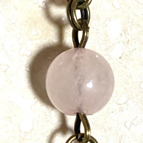 Natural Pink Rose Quartz Stackable Necklace, Genuine Gemstone + Bronze Chain - Picture 7 of 10